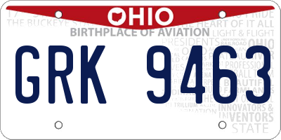 OH license plate GRK9463