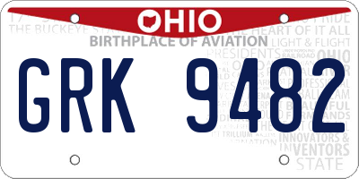 OH license plate GRK9482