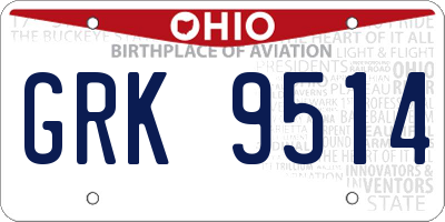 OH license plate GRK9514