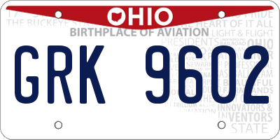 OH license plate GRK9602