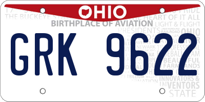 OH license plate GRK9622