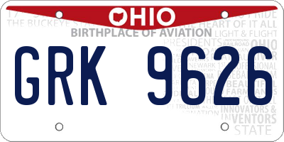 OH license plate GRK9626