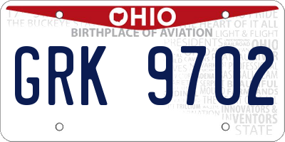 OH license plate GRK9702