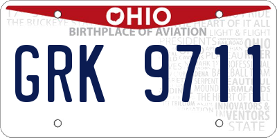 OH license plate GRK9711