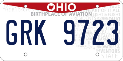 OH license plate GRK9723
