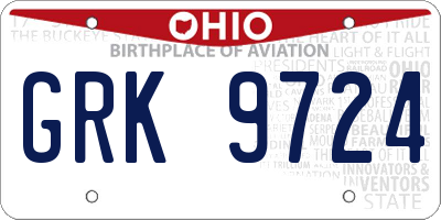 OH license plate GRK9724