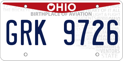 OH license plate GRK9726