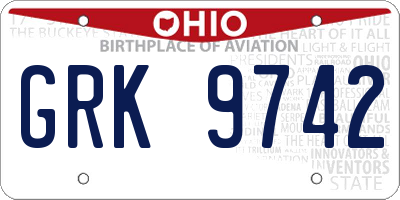 OH license plate GRK9742