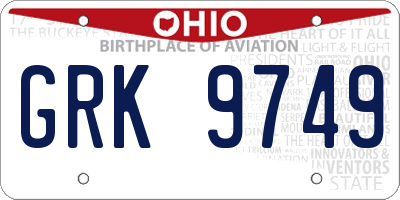 OH license plate GRK9749