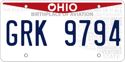 OH license plate GRK9794