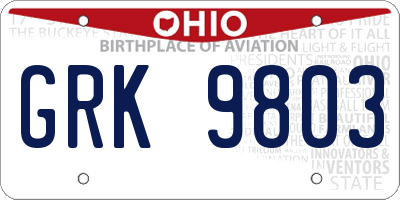 OH license plate GRK9803