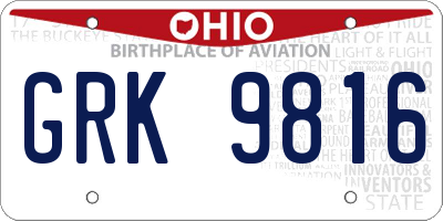 OH license plate GRK9816