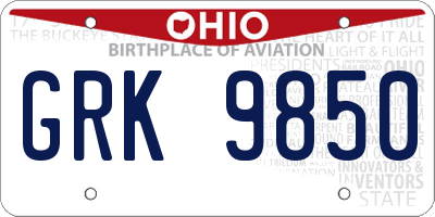OH license plate GRK9850