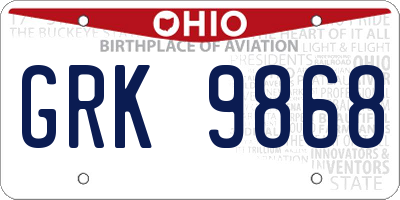 OH license plate GRK9868