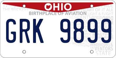 OH license plate GRK9899