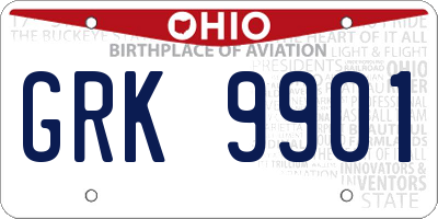OH license plate GRK9901
