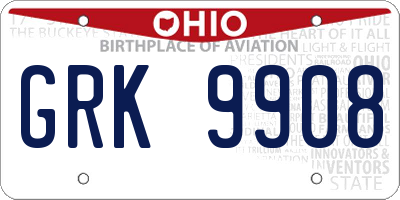 OH license plate GRK9908