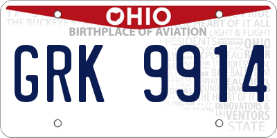 OH license plate GRK9914