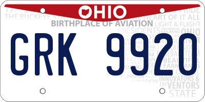 OH license plate GRK9920