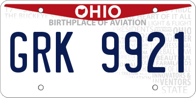 OH license plate GRK9921