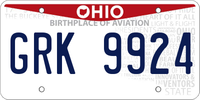 OH license plate GRK9924