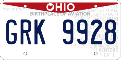 OH license plate GRK9928