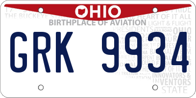 OH license plate GRK9934