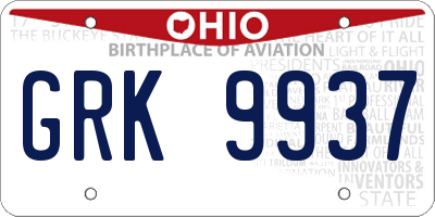 OH license plate GRK9937