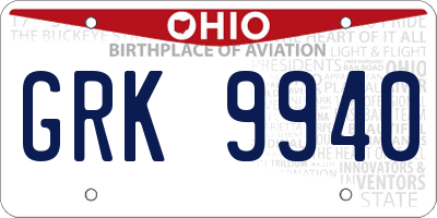 OH license plate GRK9940