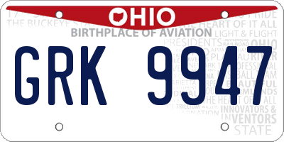 OH license plate GRK9947