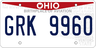 OH license plate GRK9960
