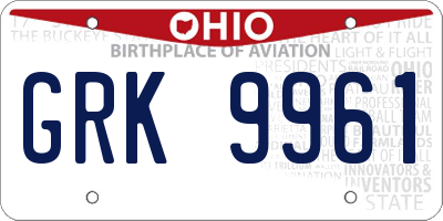 OH license plate GRK9961
