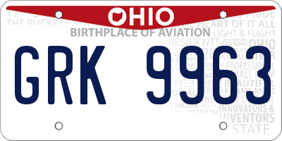 OH license plate GRK9963