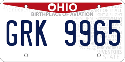 OH license plate GRK9965