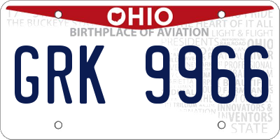 OH license plate GRK9966