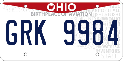 OH license plate GRK9984