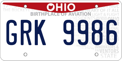 OH license plate GRK9986