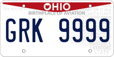 OH license plate GRK9999