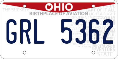 OH license plate GRL5362