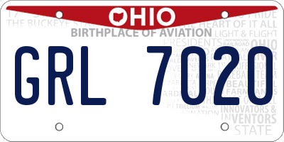 OH license plate GRL7020