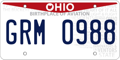 OH license plate GRM0988
