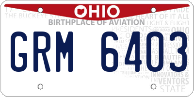 OH license plate GRM6403