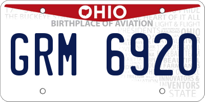 OH license plate GRM6920