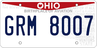 OH license plate GRM8007