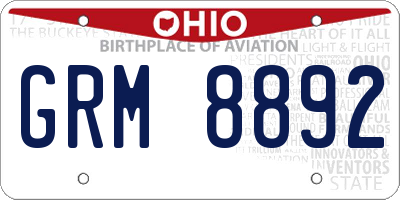 OH license plate GRM8892