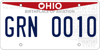 OH license plate GRN0010