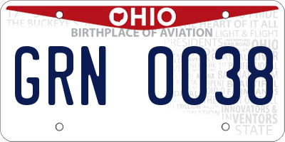 OH license plate GRN0038