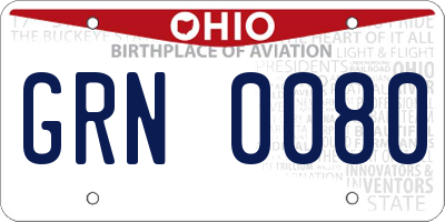 OH license plate GRN0080