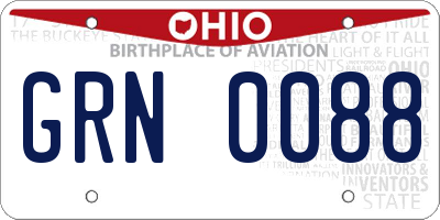 OH license plate GRN0088