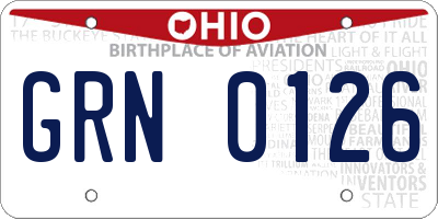 OH license plate GRN0126